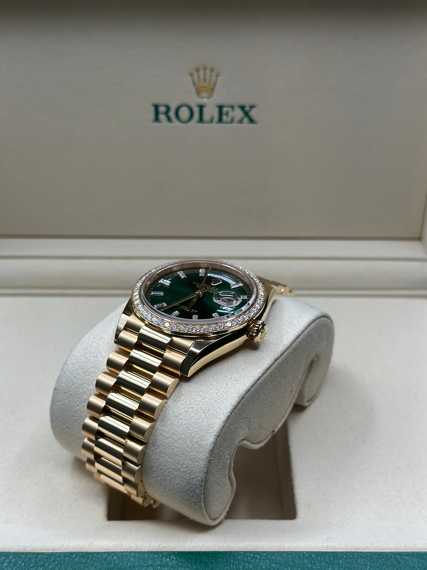 Rolex Day-Date 36 Green Dial on President 128348rbr Papers 2026