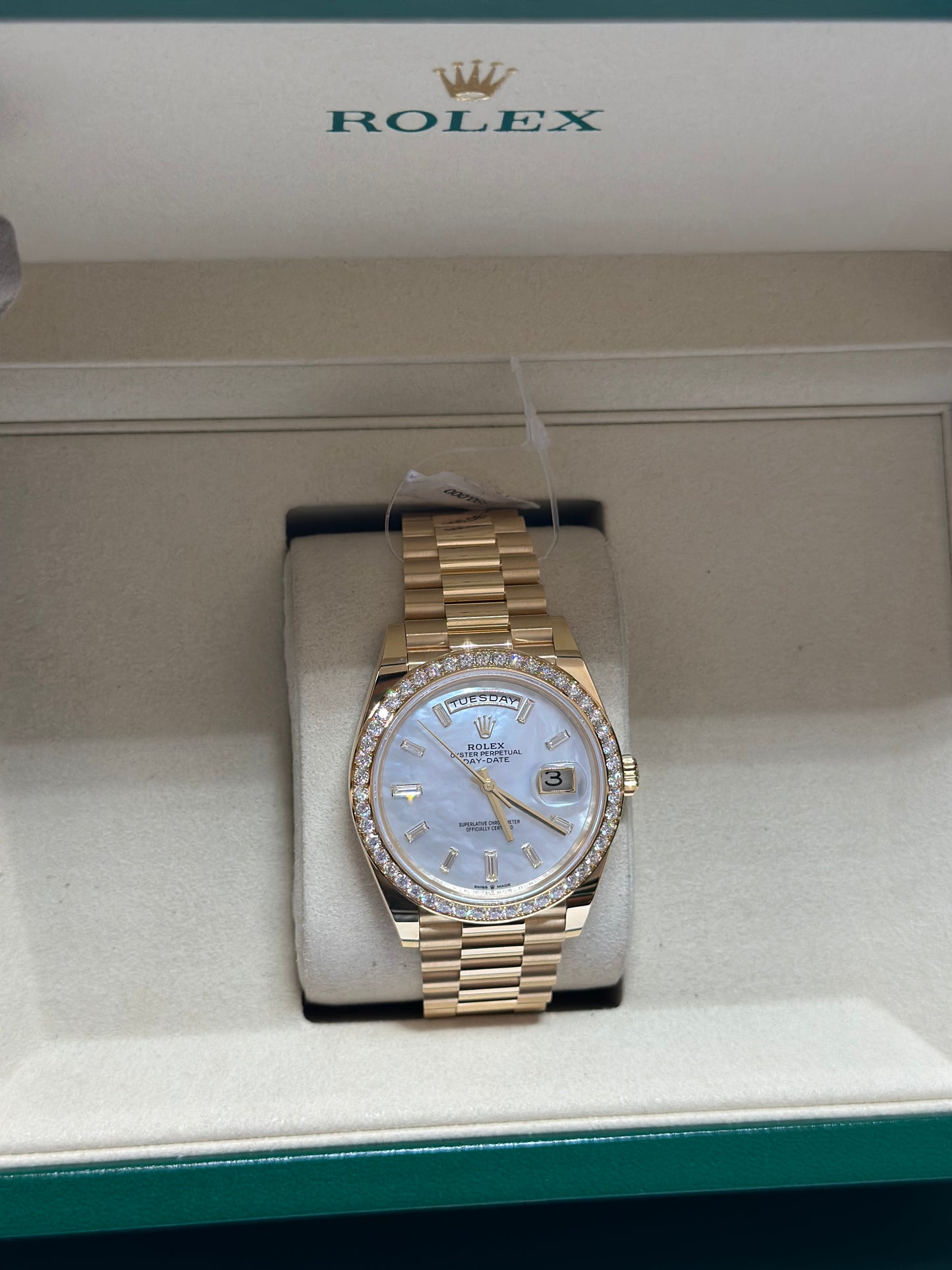 Rolex Day-Date 40 White Mother-Of-Pearl Dial on President 228348RBR Papers 2025