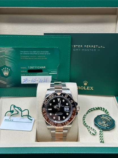 Rolex GMT-Master II "Root Beer" Black Dial on Oyster 126711CHNR Papers 2021