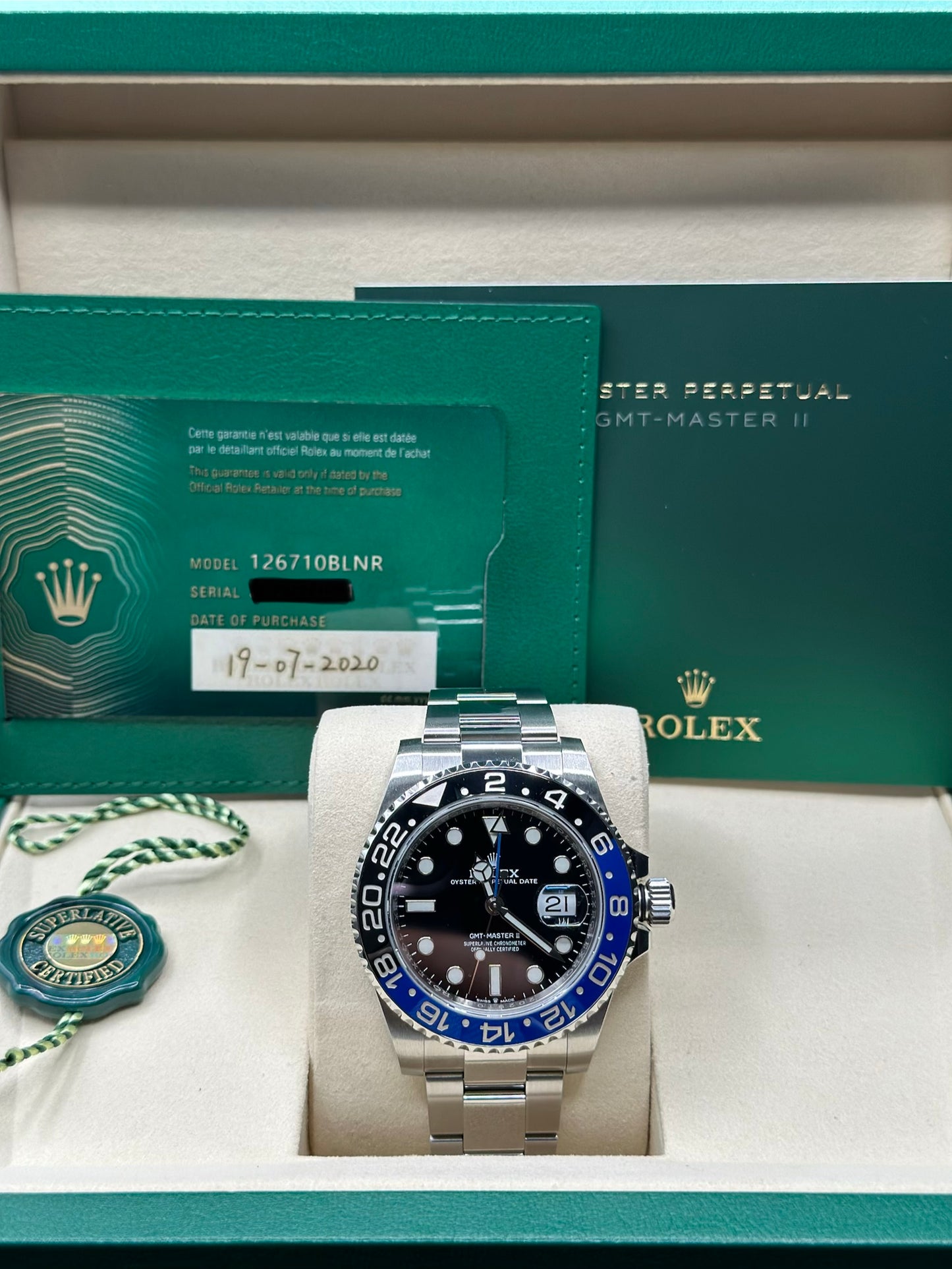 Rolex GMT-Master II Batman Black Dial on Oyster 126710BLNR Papers 2020