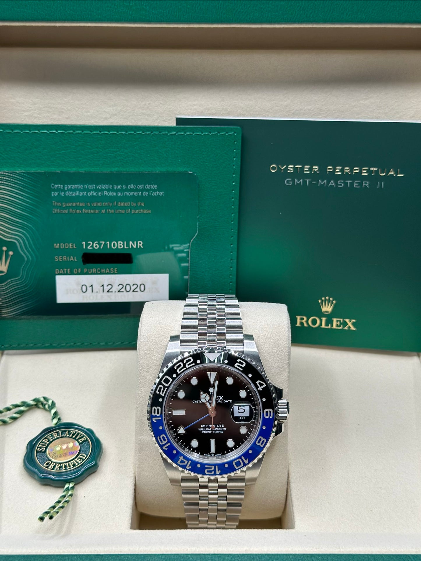 Rolex GMT-Master II Batgirl Black Dial on Jubilee 126710BLNR Papers 2020