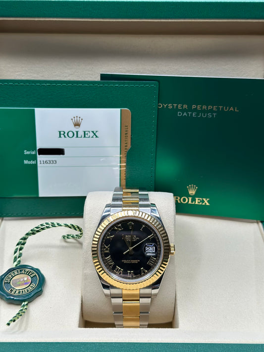 Rolex Datejust II Black Roman Dial on Oyster 116333 Papers 2017