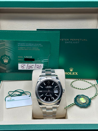 Rolex Datejust 41 Black Index Dial on Oyster 126334 Papers 2020