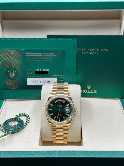 Rolex Day-Date 36 Green Dial on President 128348rbr Papers 2026