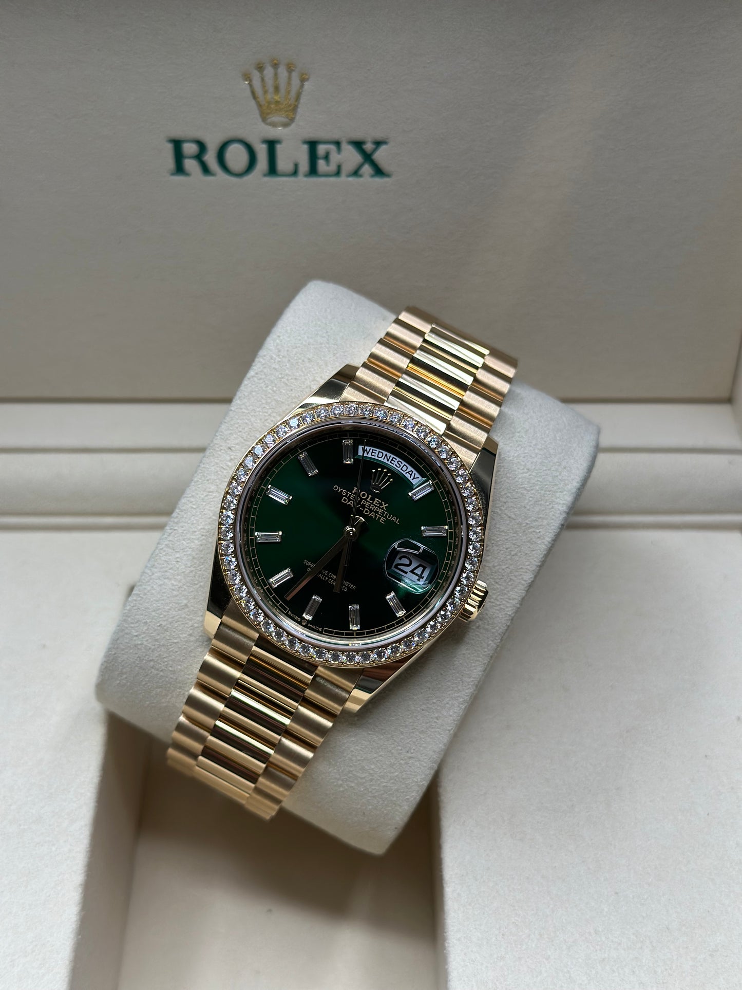 Rolex Day-Date 36 Green Dial on President 128348rbr Papers 2026