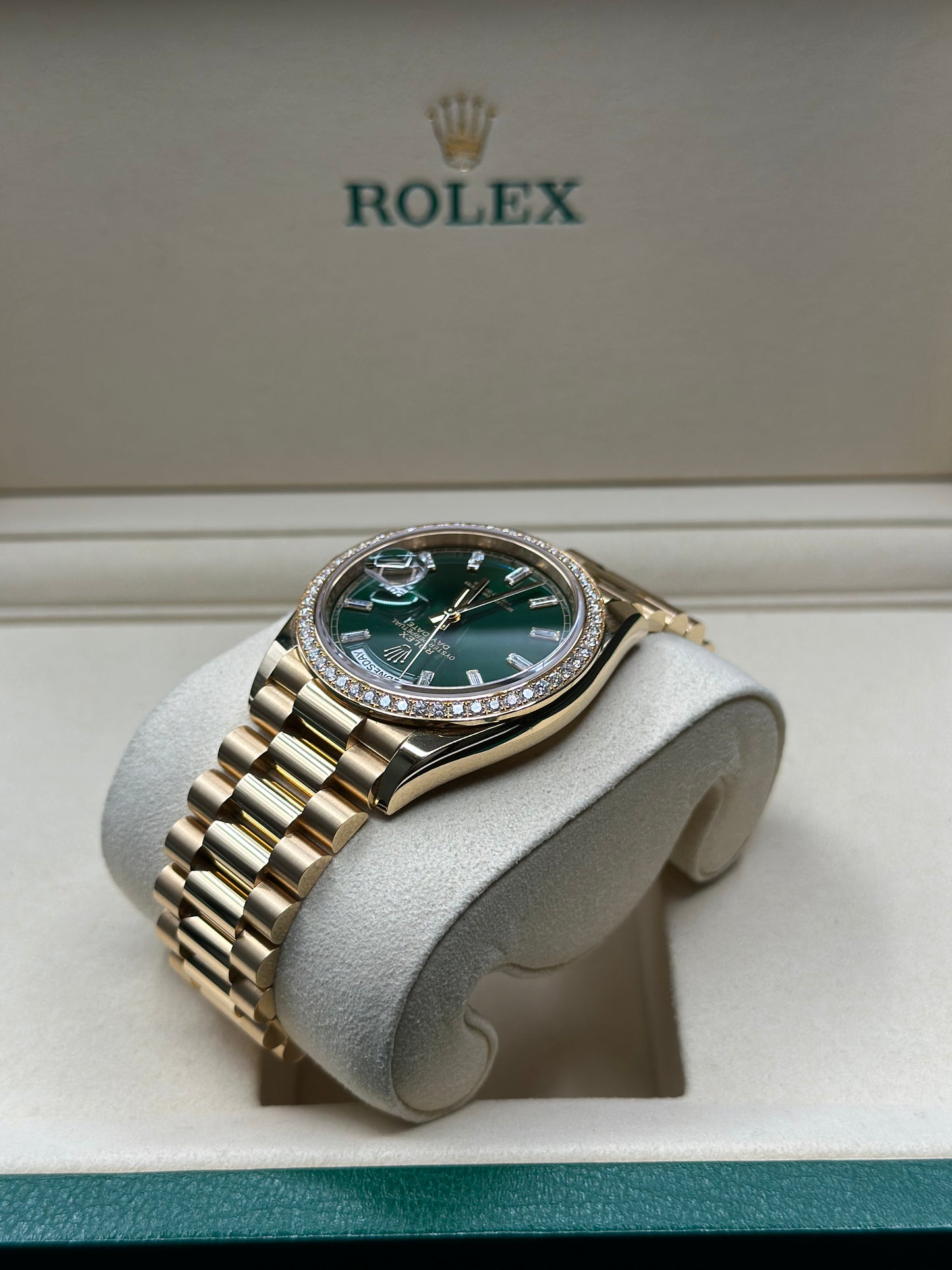 Rolex Day-Date 36 Green Dial on President 128348rbr Papers 2026