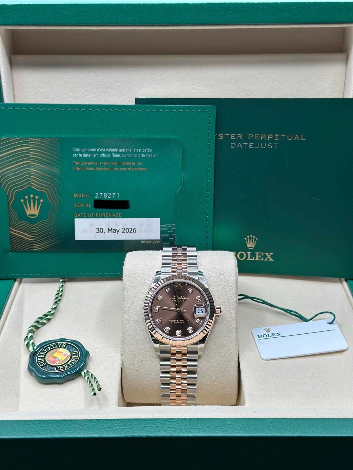 Rolex Datejust 31 Chocolate Diamond Dial on Jubilee 278271 Papers 2026