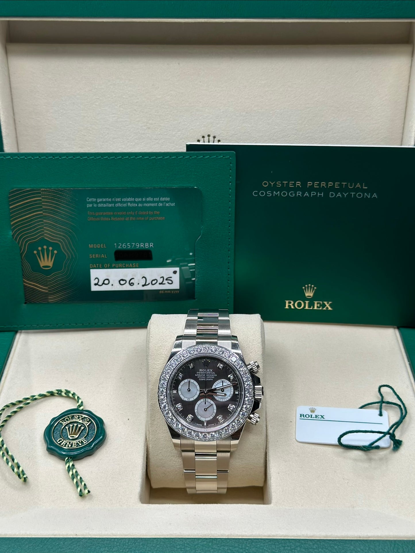 Rolex Daytona Black And White Mother-Of-Pearl Diamond Dial on Oyster 126579rbr Papers 2025