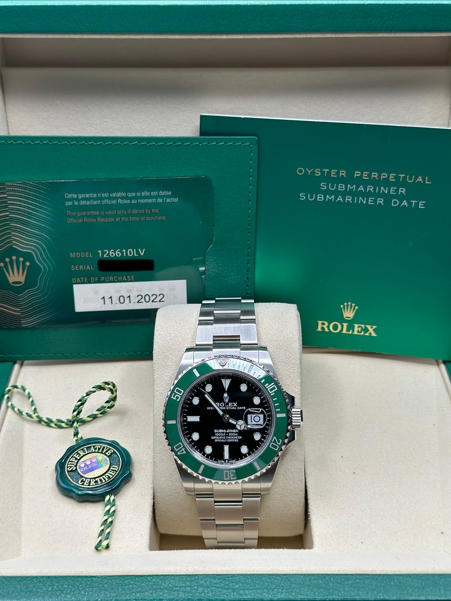 Rolex Submariner Black Dial on Oyster 126610LV Papers 2022