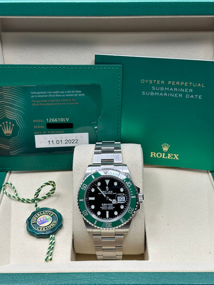 Rolex Submariner Black Dial on Oyster 126610LV Papers 2022