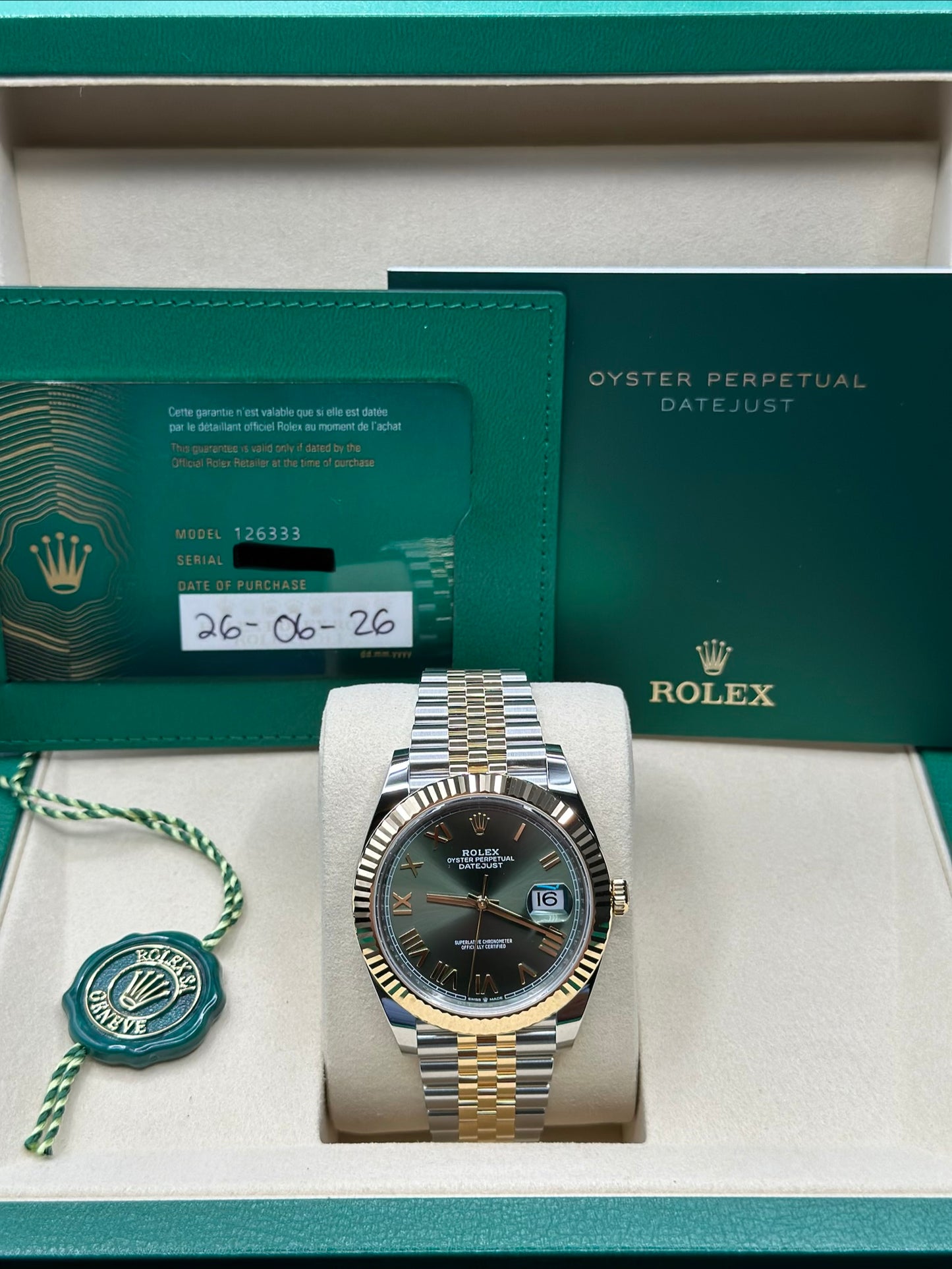Rolex Datejust 41 Green Roman Dial on Jubilee 126333 Papers 2026