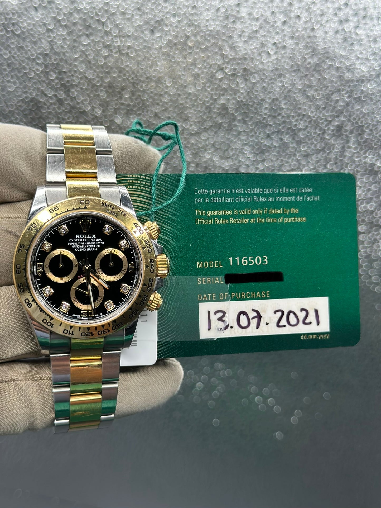Rolex Daytona Black Diamond Dial on Oyster 116503 Papers 2021