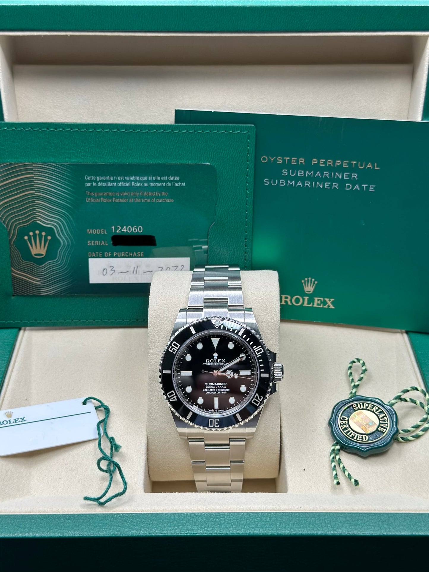 Rolex Submariner No-Date Black Dial on Oyster 124060 Papers 2022