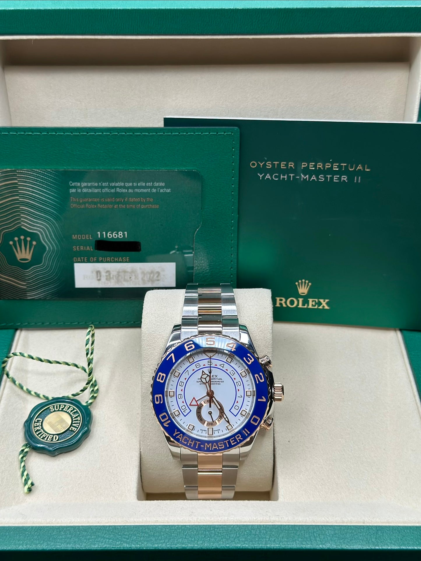 Rolex Yacht-Master II White Dial on Oyster 116681 Papers 2022