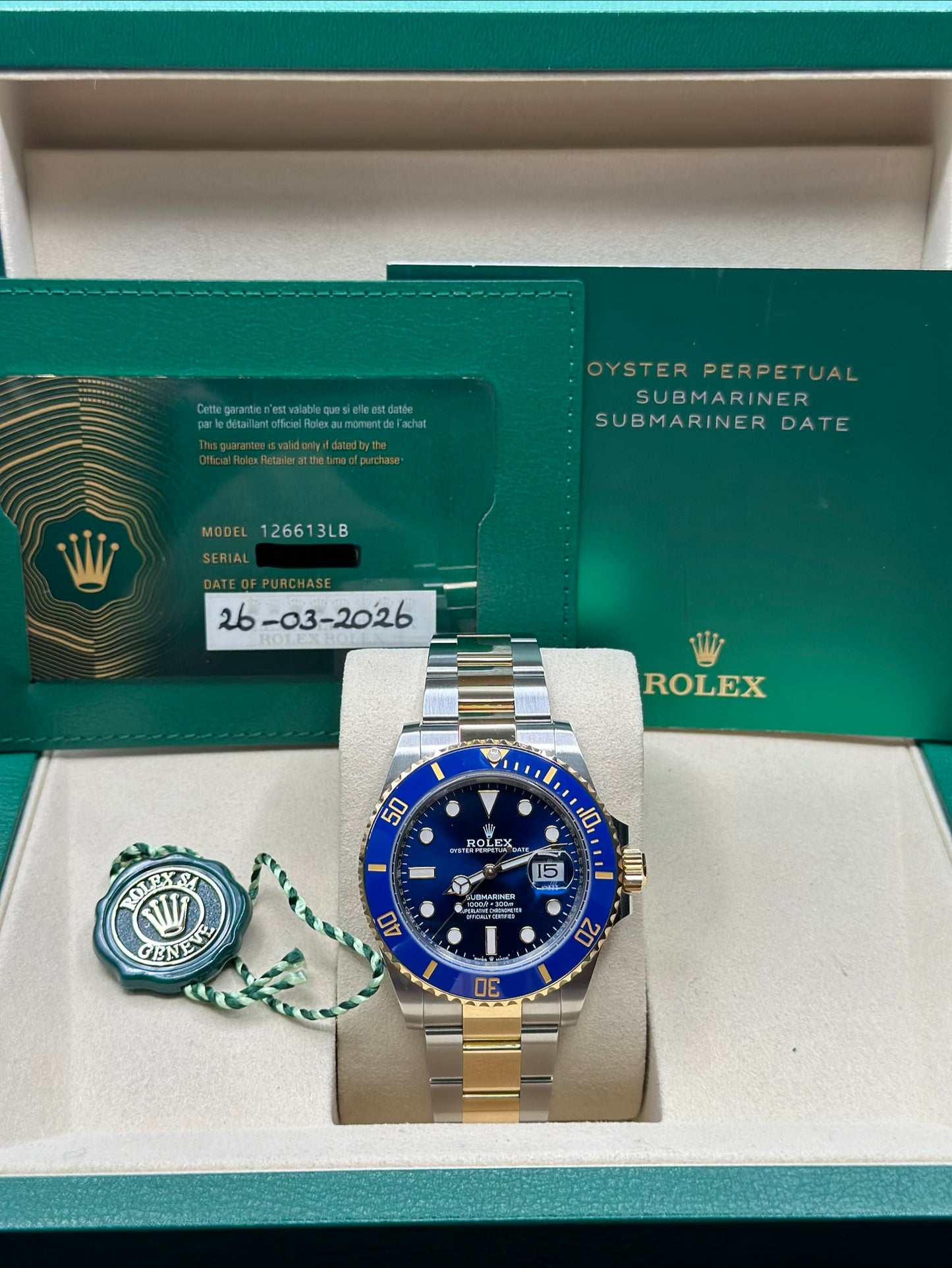 Rolex Submariner Blue Dial on Oyster 126613LB Papers 2026