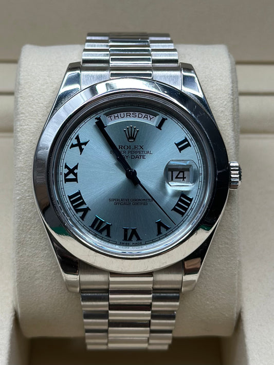 Rolex Day-Date 41 Ice Blue Roman- Dial on President 218206 Complete 2015