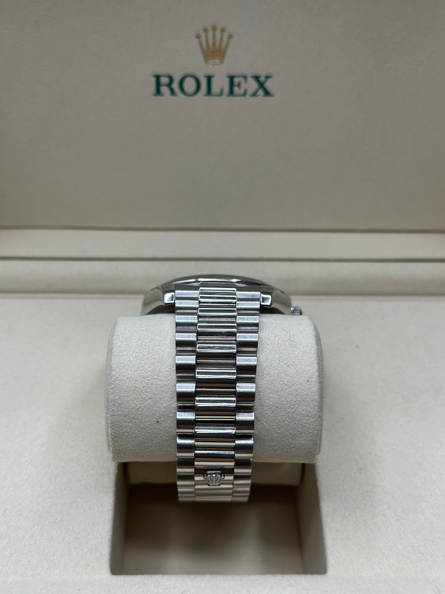 Rolex Day-Date 41 Ice Blue Roman- Dial on President 218206 Papers 2015
