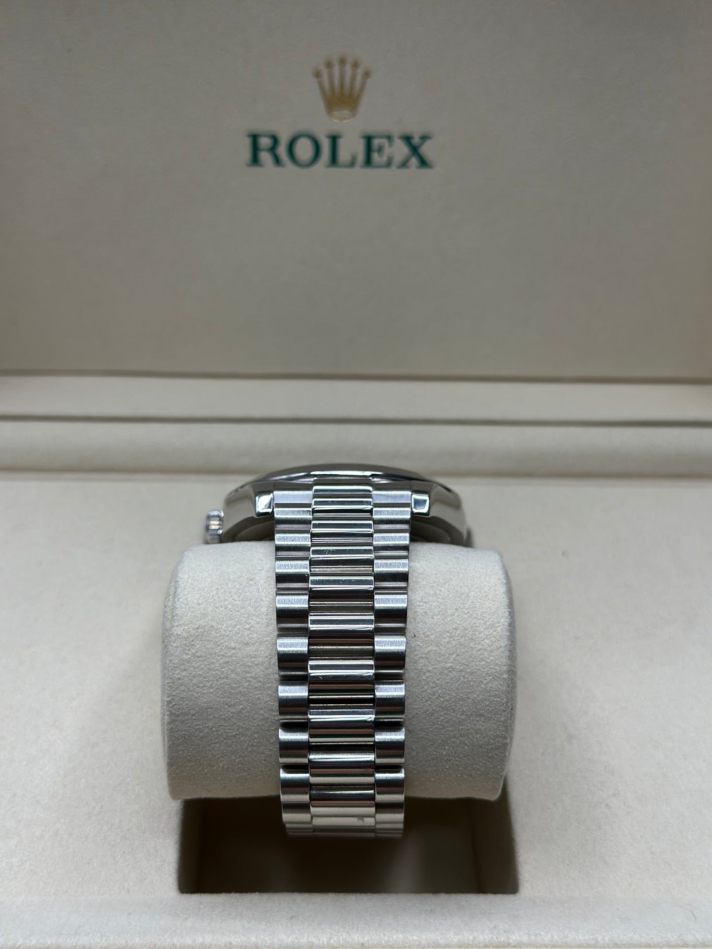Rolex Day-Date 41 Ice Blue Roman- Dial on President 218206 Papers 2015