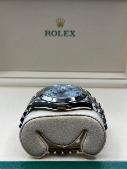 Rolex Day-Date 41 Ice Blue Roman- Dial on President 218206 Papers 2015