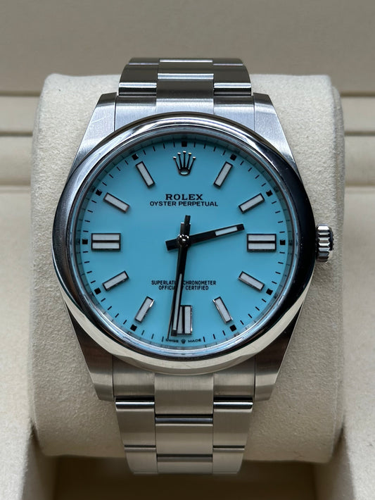 Rolex Oyster Perpetual 41 Turquoise Blue Index Dial on Oyster 124300 Complete 2021