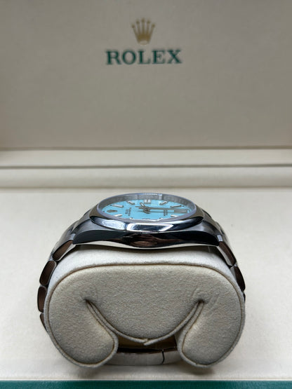 Rolex Oyster Perpetual 41 Turquoise Blue Index Dial on Oyster 124300 Papers 2021