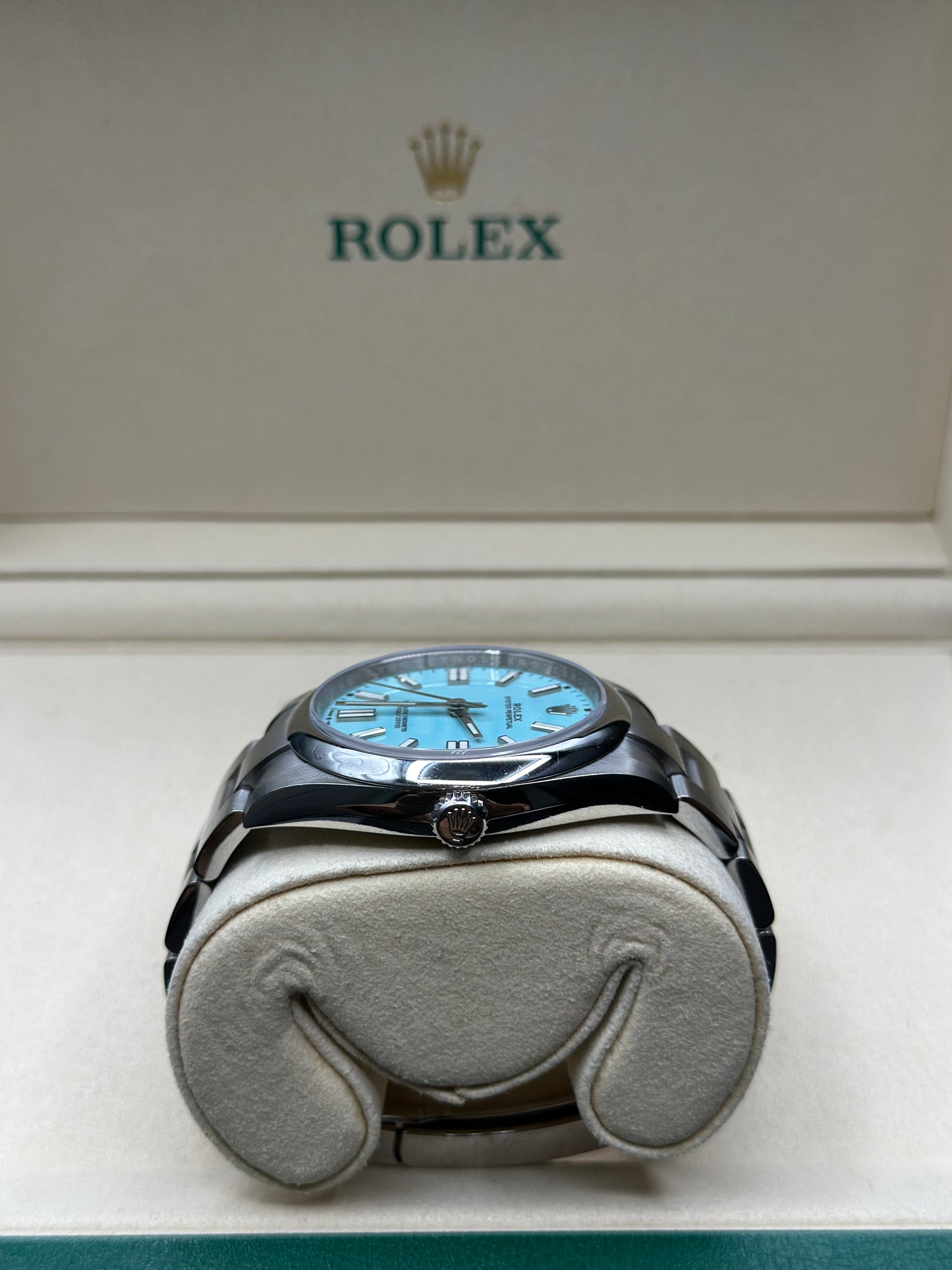Rolex Oyster Perpetual 41 Turquoise Blue Index Dial on Oyster 124300 Papers 2021