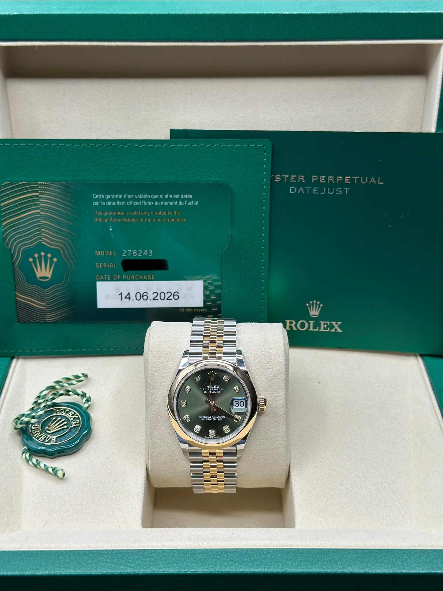 Rolex Datejust 31 Olive Green Diamond Dial on Jubilee 278243 Papers 2026