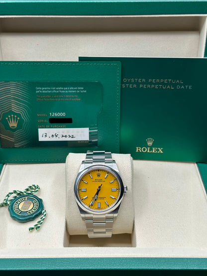 Rolex Oyster Perpetual 36 Yellow Index Dial on Oyster 126000 Papers 2022