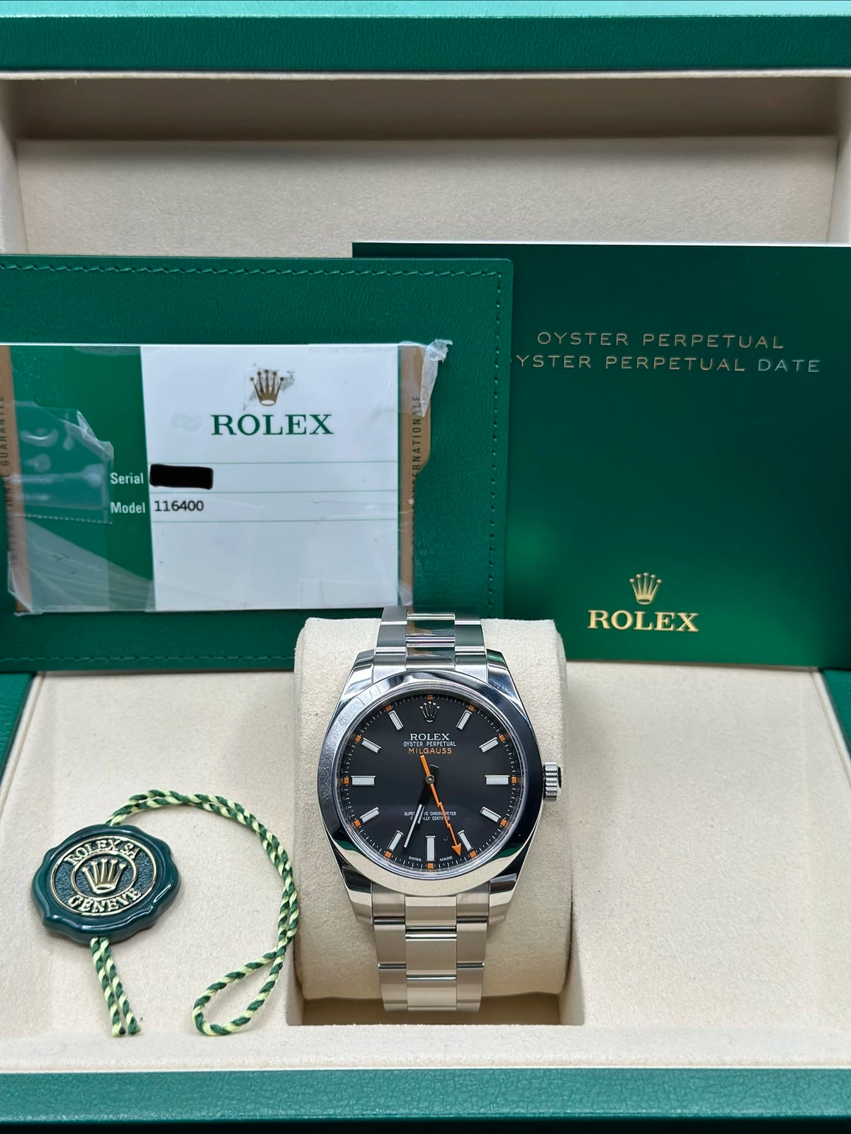 Rolex Milgauss Black Dial on Oyster 116400 Papers 2017