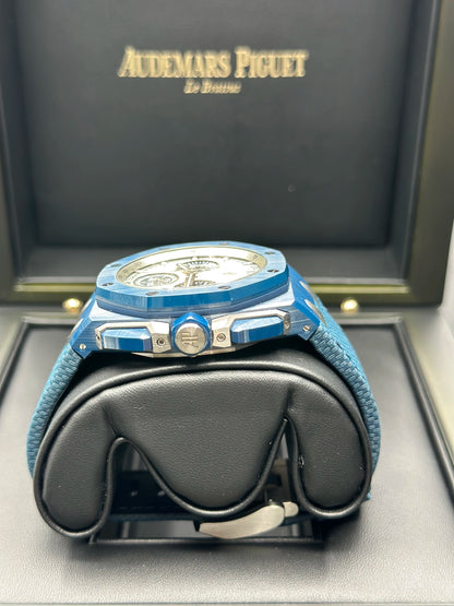 AUDEMARS PIGUET ROYAL OAK OFFSHORE BEIGE/IVORY TAPISSERIE PATTERN Dial on BLUE TEXTURED CALFSKIN 26420CD.OO.A029VE01 Papers 2026