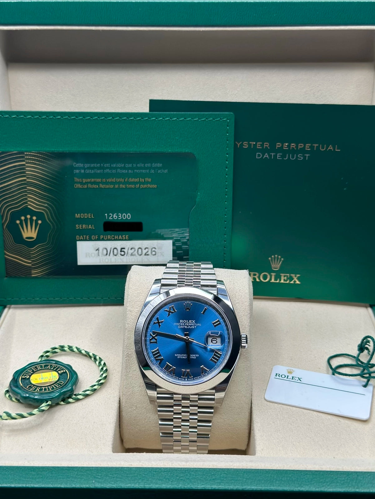 Rolex Datejust 41 Blue Roman Dial on Jubilee 126300 Complete 2026