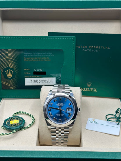 Rolex Datejust 41 Blue Roman Dial on Jubilee 126300 Complete 2026