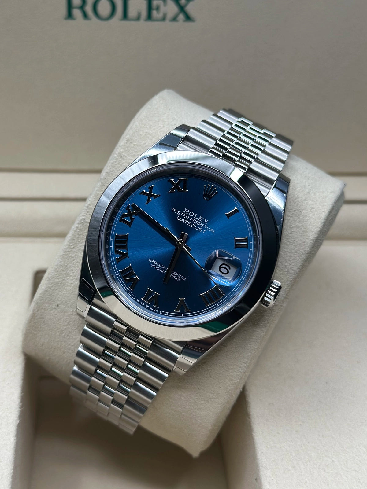 Rolex Datejust 41 Blue Roman Dial on Jubilee 126300 Complete 2026