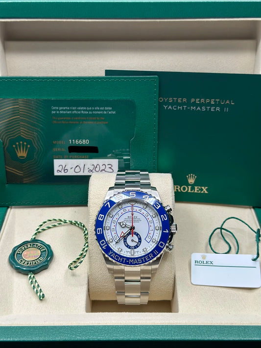 Rolex Yacht-Master II Matt White Dial on Oyster 116680 Complete 2023