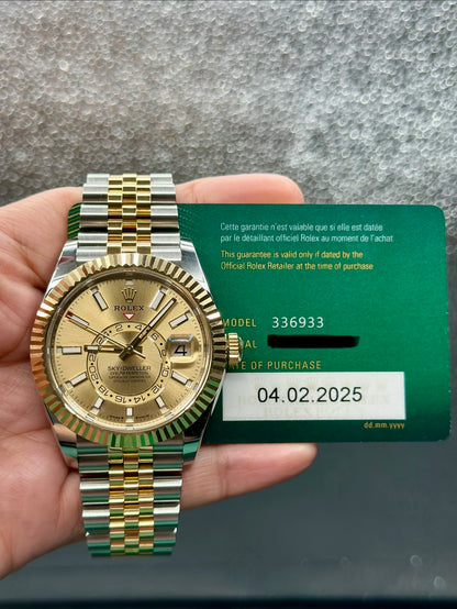 Rolex SkyDweller Champagne Index Dial on Jubilee 336933 Card 2025