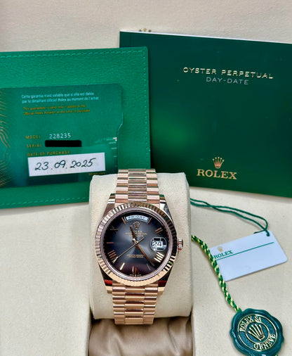 Rolex Day-Date 40 Slate Ombre Roman Dial on President 228235 Card 2025
