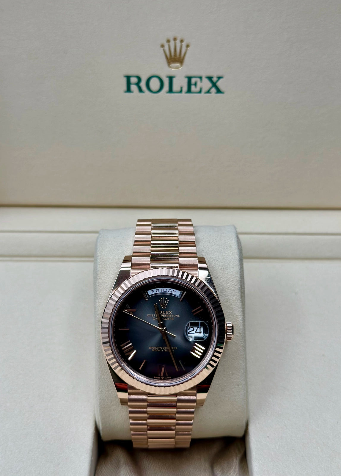 Rolex Day-Date 40 Slate Ombre Roman Dial on President 228235 Card 2025