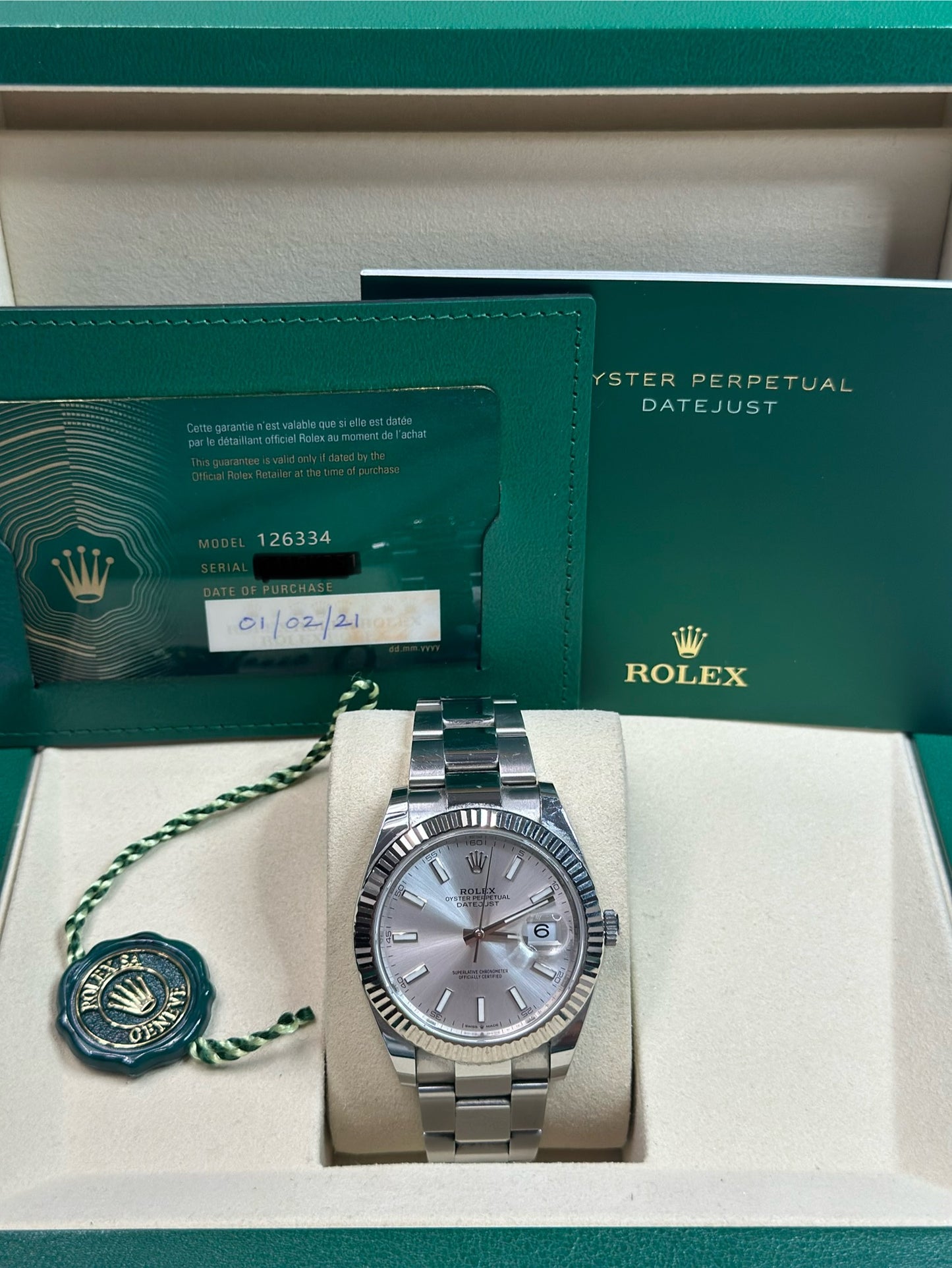 Rolex Datejust 41 Silver Index Dial on Oyster 126334 Papers 2021