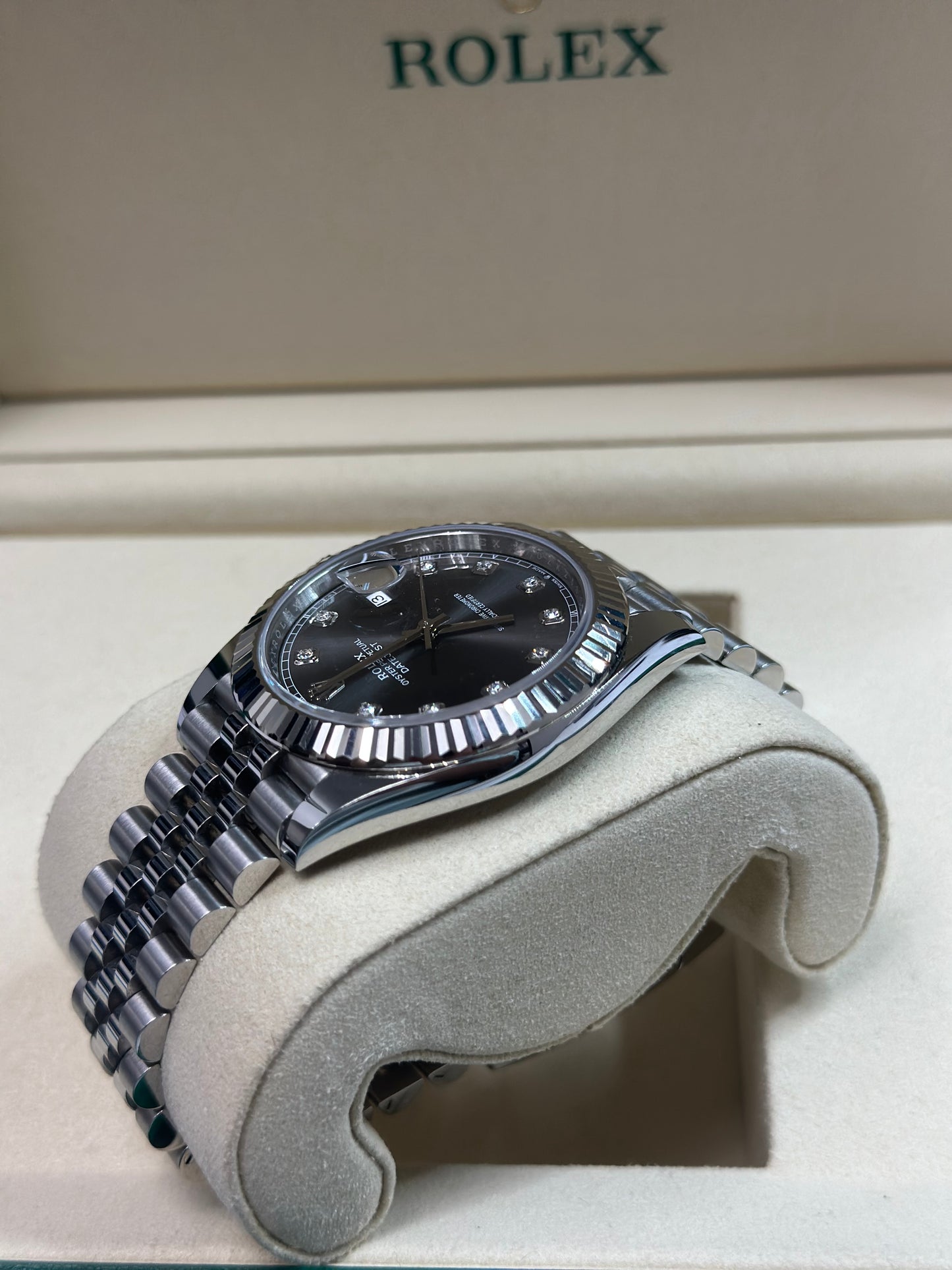 Rolex Datejust 41 Dark Rhodium Diamond Dial on Jubilee 126334 Papers 2022