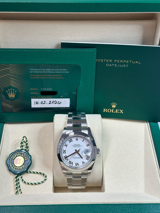 Rolex Datejust 41 White Roman Dial on Oyster 126300 Papers 2026