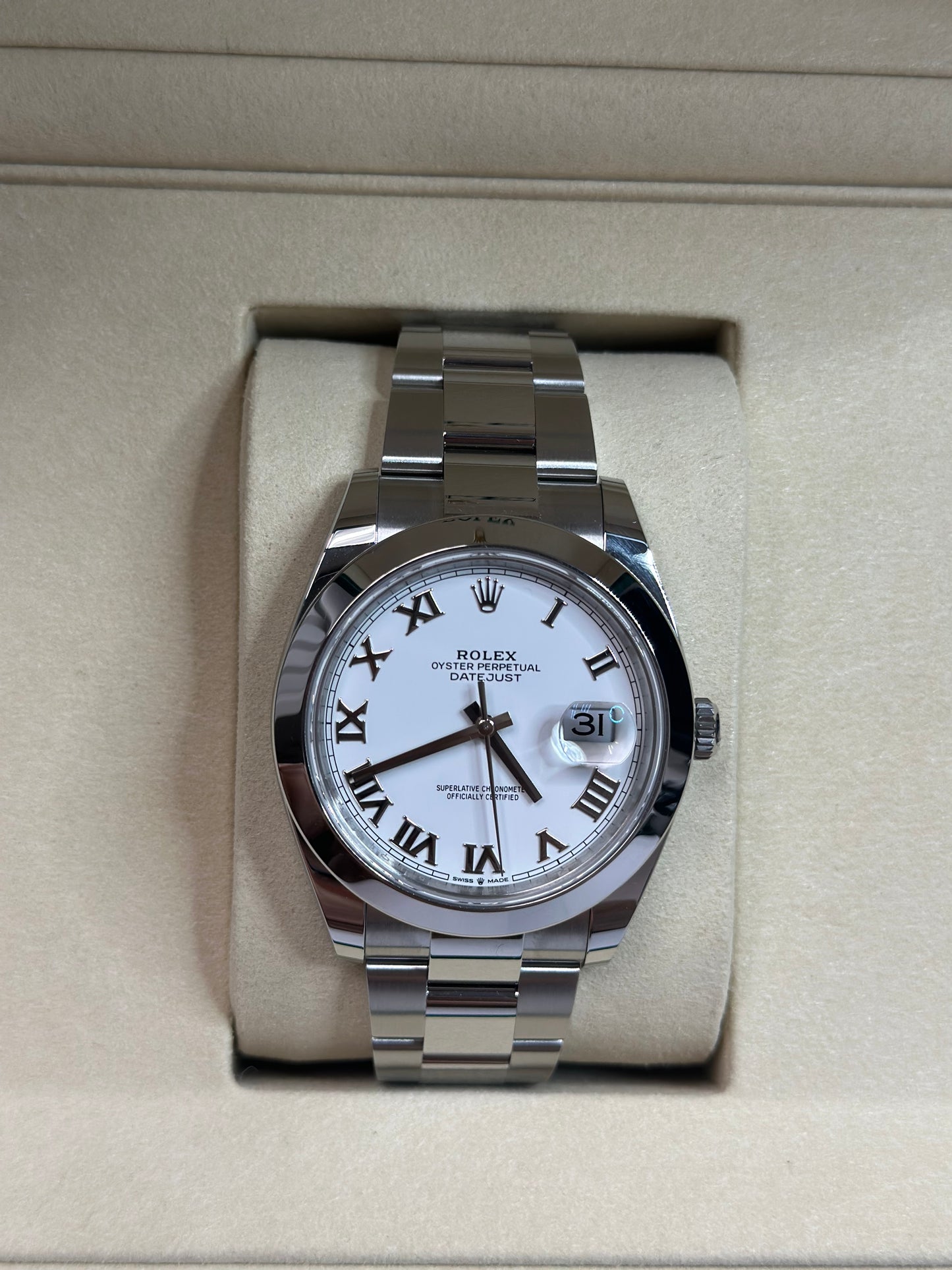 Rolex Datejust 41 White Roman Dial on Oyster 126300 Papers 2026