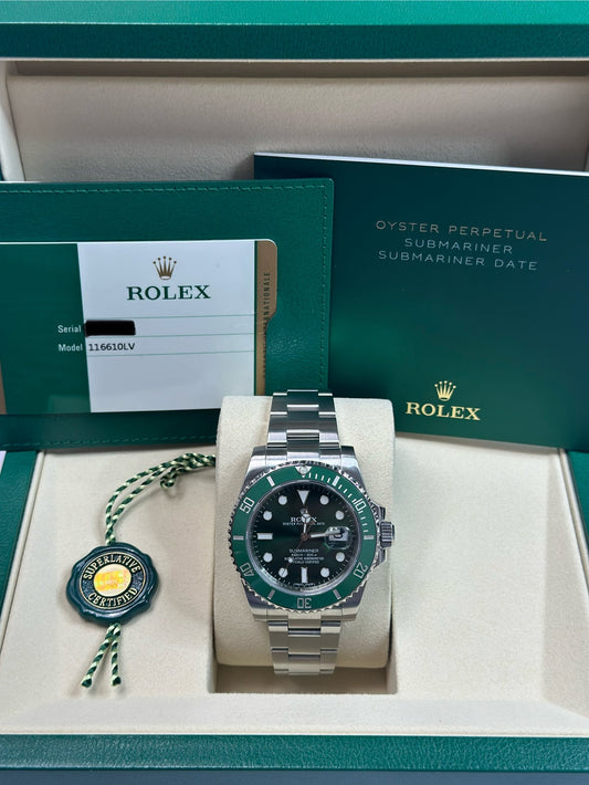 Rolex Submariner Hulk Green Dial on Oyster 116610LV Papers 2014