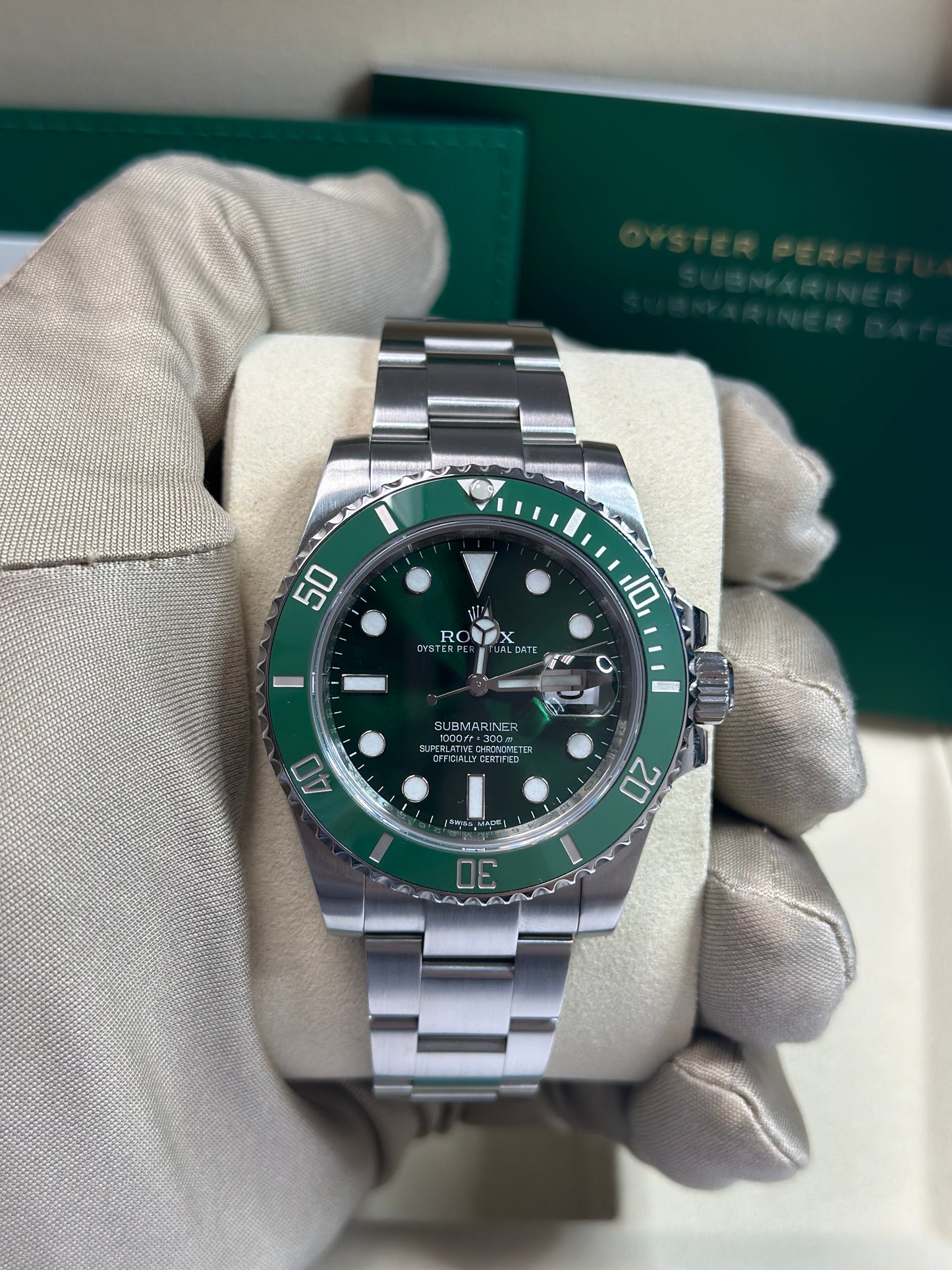Rolex Submariner Hulk Green Dial on Oyster 116610LV Papers 2014