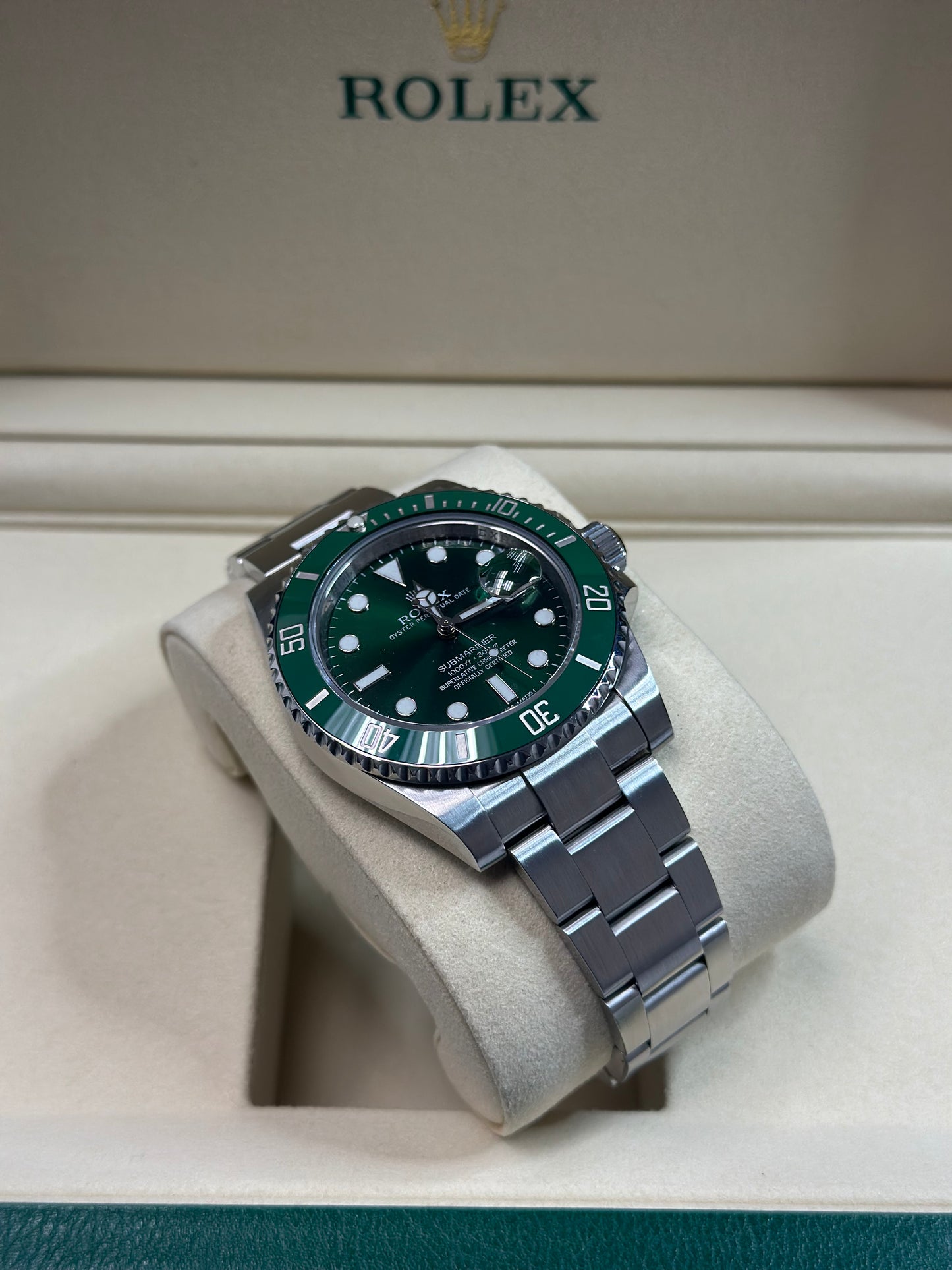 Rolex Submariner Hulk Green Dial on Oyster 116610LV Papers 2014