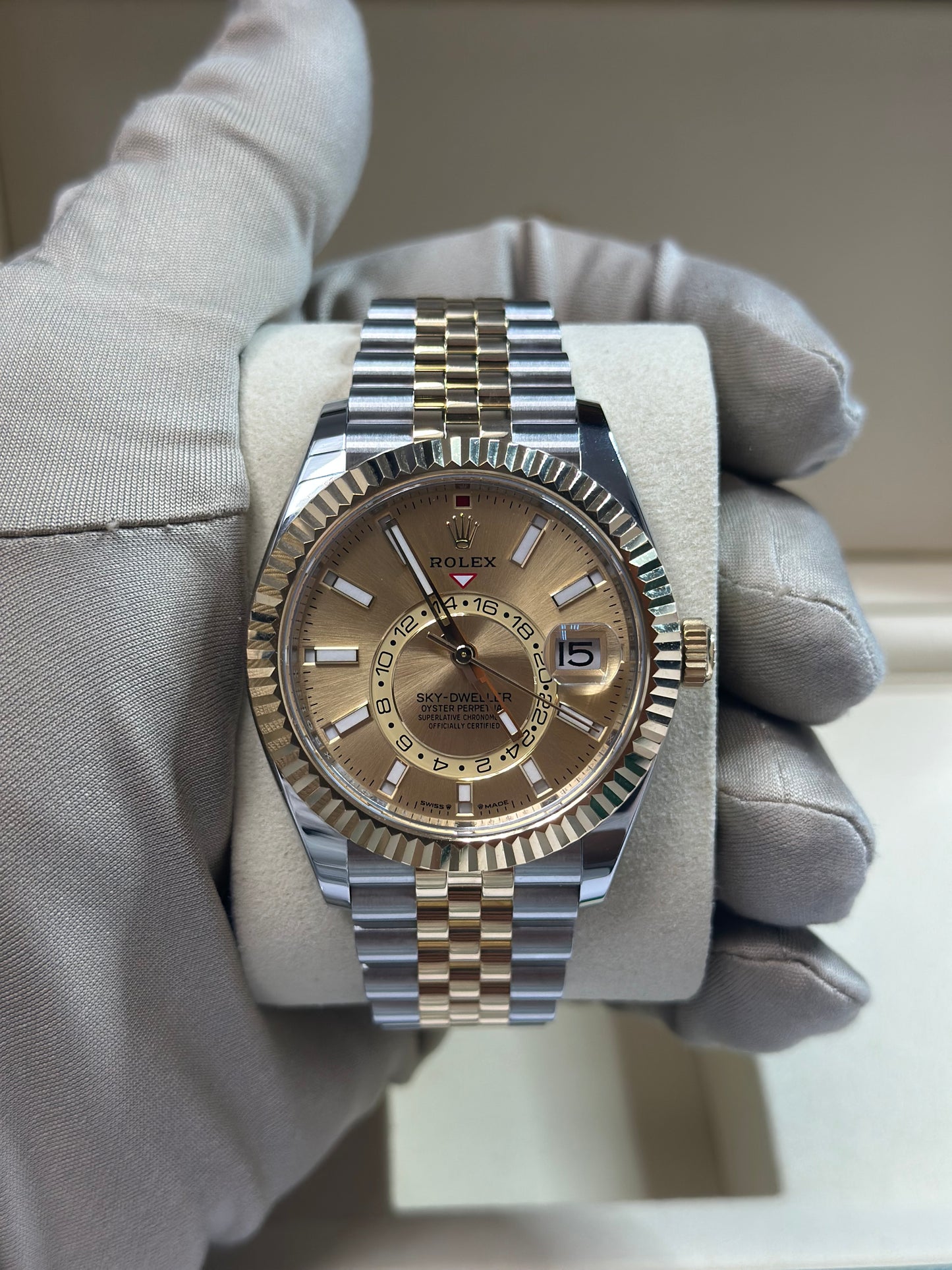 Rolex SkyDweller Champagne Index Dial on Jubilee 336933 Papers 2024