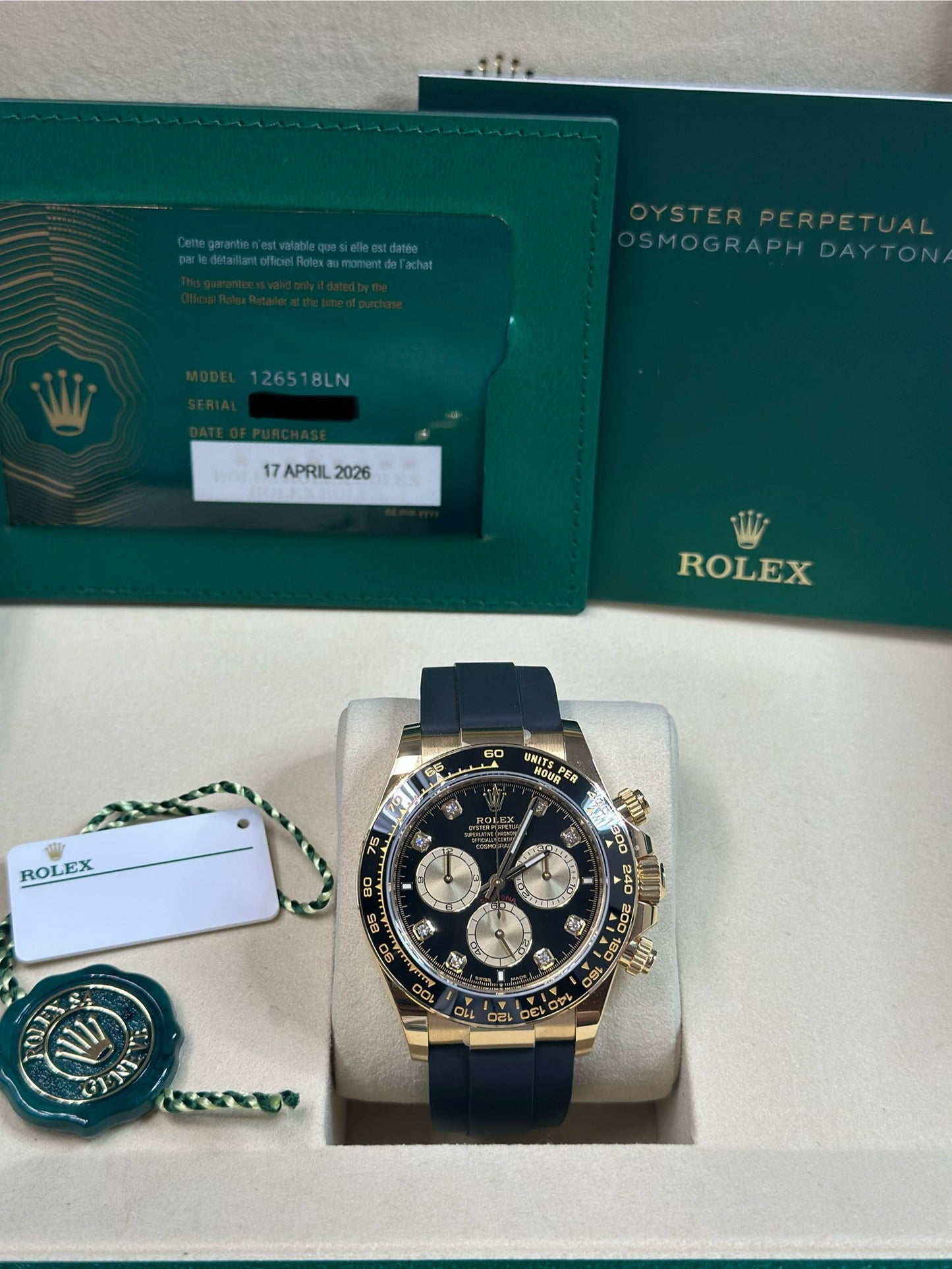 Rolex Daytona Black And Golden Diamond Dial on Oysterflex 126518LN Papers 2026