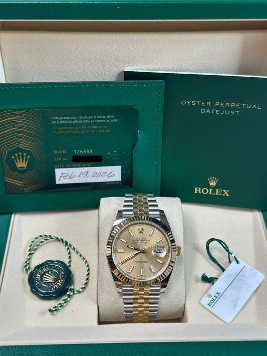 Rolex Datejust 41 Champagne Index Dial on Jubilee 126333 Papers 2026