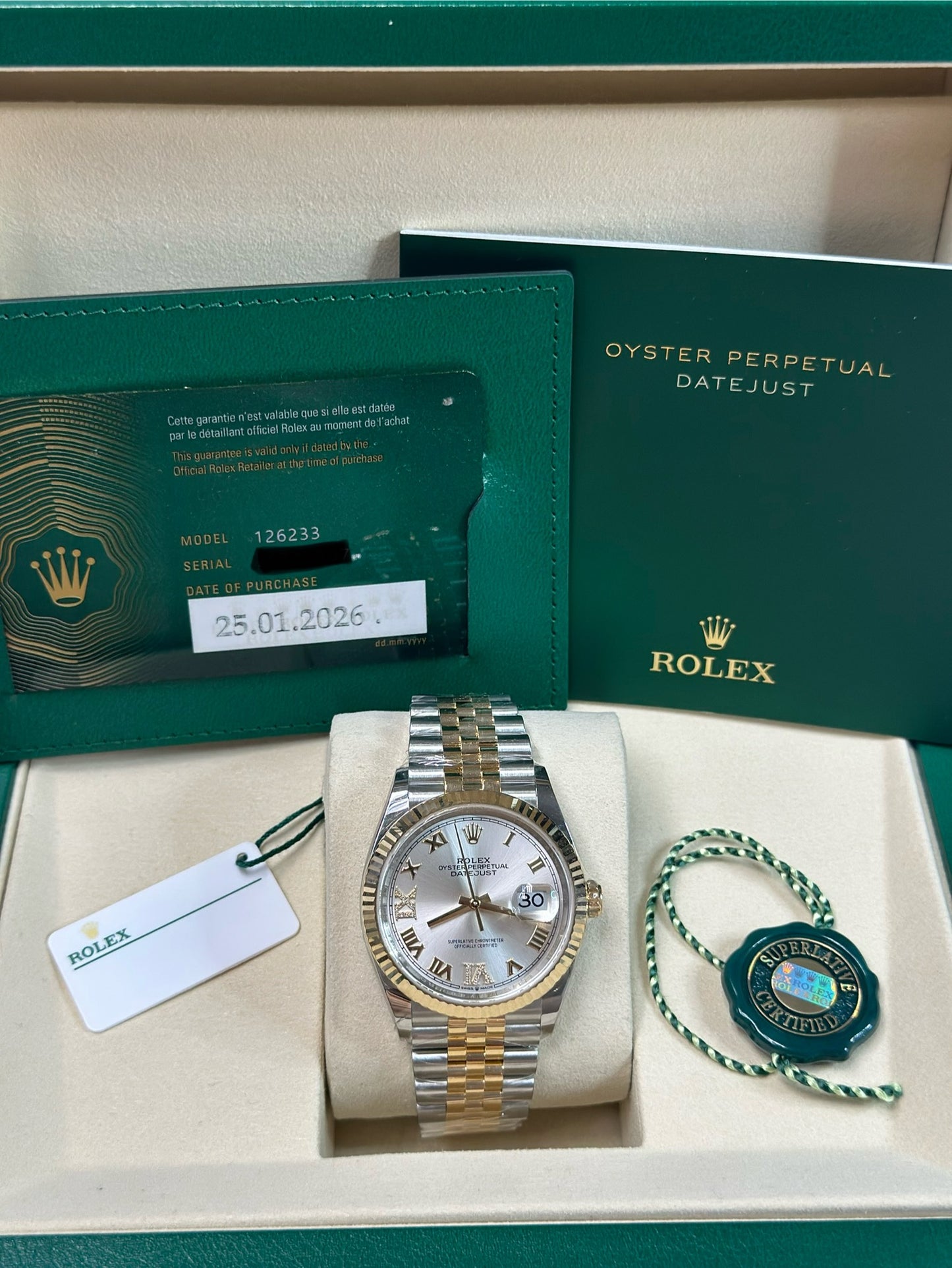 Rolex Datejust 36 Silver Diamond Roman Vi And Ix Dial on Jubilee 126233 Papers 2026
