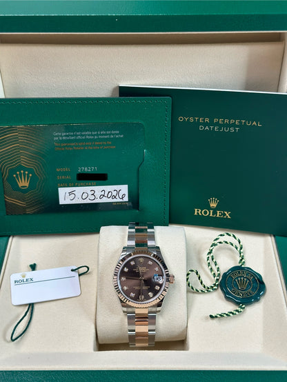 Rolex Datejust 31 CHOCOLATE DIAMOND Dial on Oyster 278271 Papers 2026
