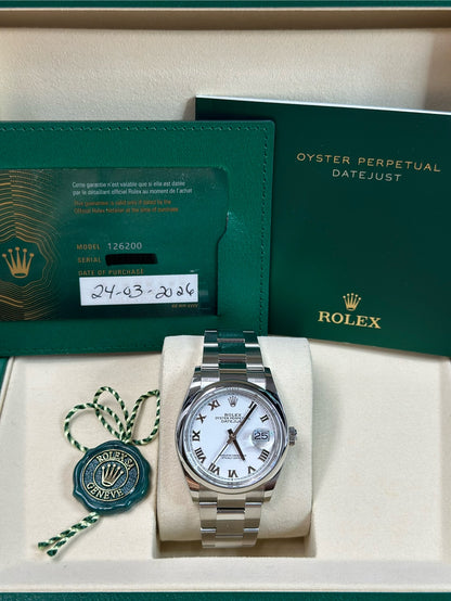 Rolex Datejust 36 White Roman Dial on Oyster 126200 Papers 2026